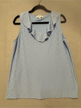 Kim Rogers Light Blue Eyelet Ruffle Neck Tank